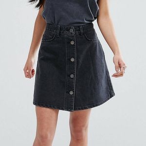 Black Button Through Denim Skirt